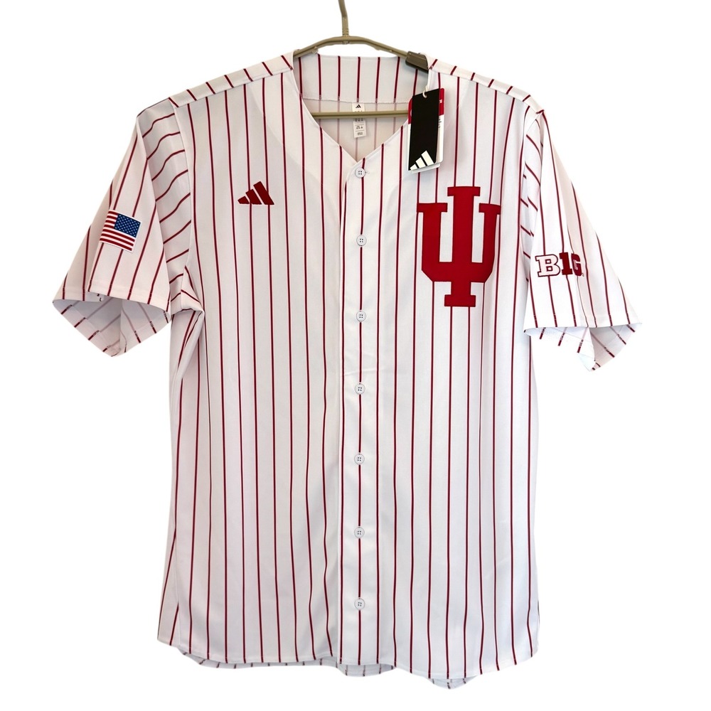Adidas Indiana Hoosiers Baseball Jersey XL White Crimson Pinstripe KE2119 NEW